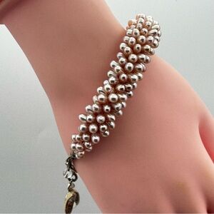 Stunning Sterling Silver Pink Freshwater Pearl Woven Bracelet Charm Clasp